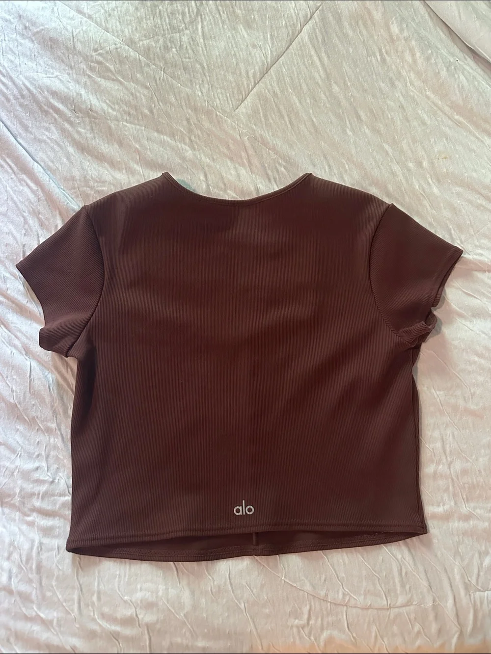 Alo Crop Women's Brown Short Sleeve Notch-Neck Top Large